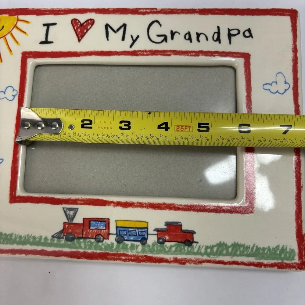 I Love My Grandpa Ceramic Frame Trains Russ Berrie 3.75